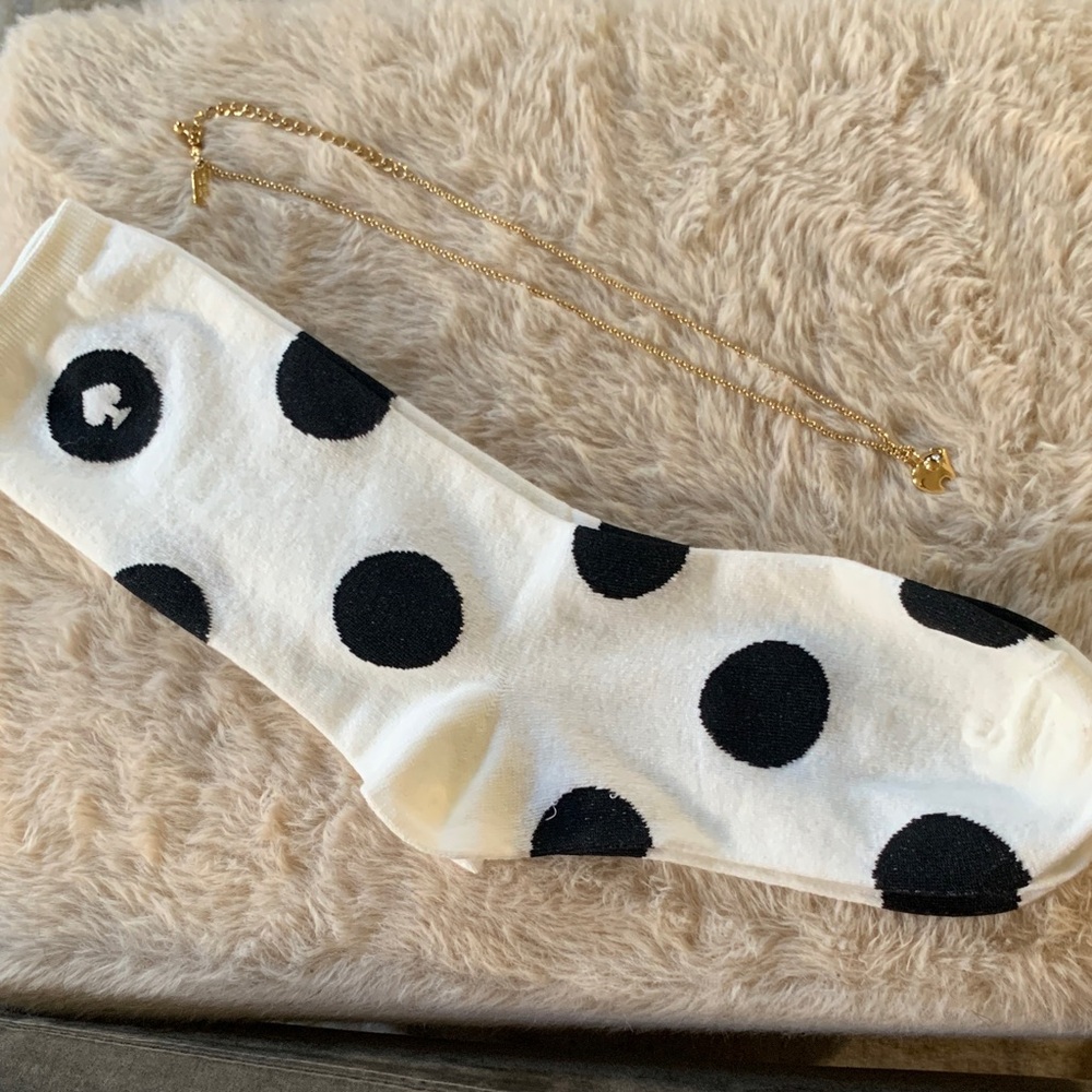 Kate Spade White w/blk Polka Dot Socks & Chain/NY Lucky Elephant Pendant
